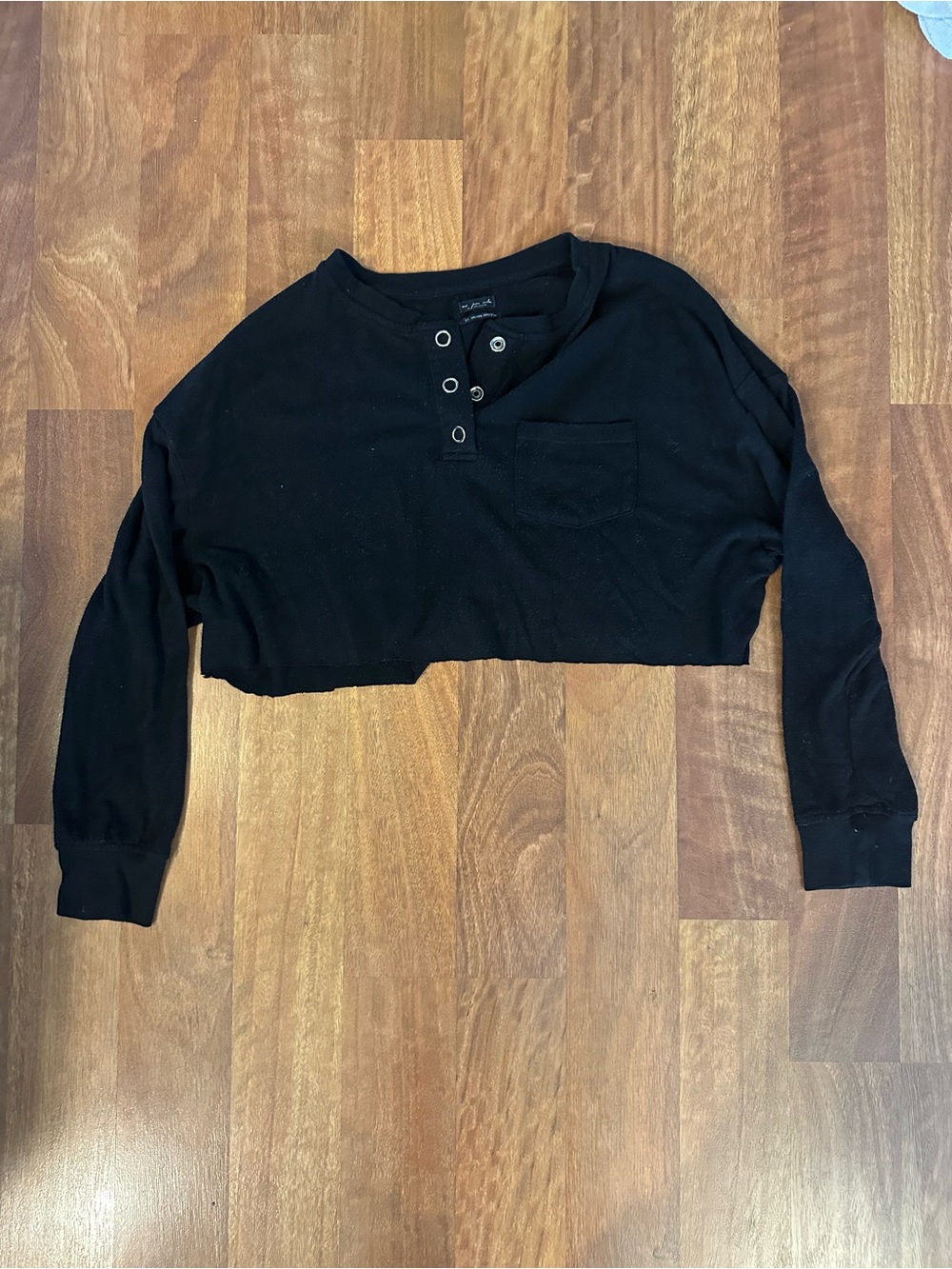 Women's Out from Under Black Cropped Henley Long-Sleeve Top